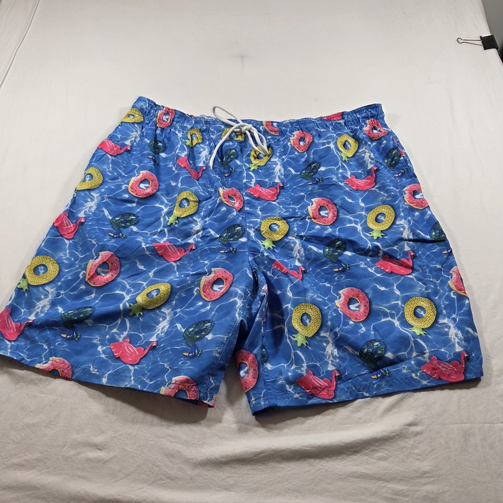 Passport Blue Swim Shorts with Colorful Ring Print